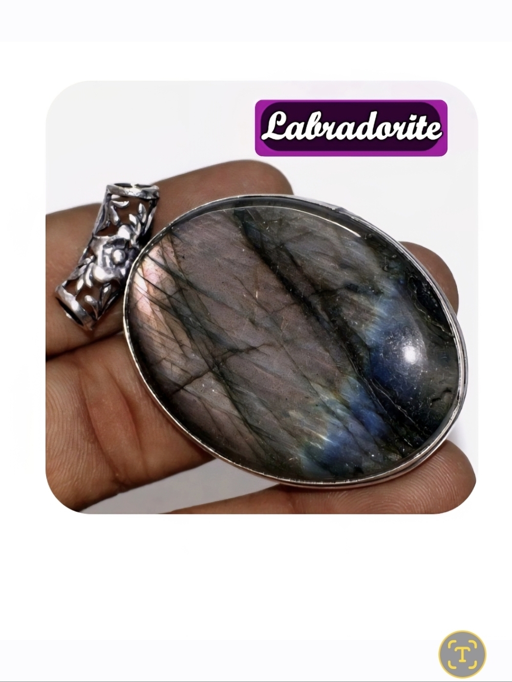 Stunning Oval Labradorite Pendnt/Gorgeous Iridescent Blue, Yellow, Pinkish Glow